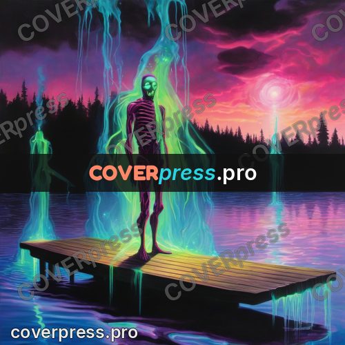 Psychedelic illustration: glowing figure on a jetty