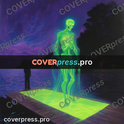 Psychedelic illustration: glowing figure on a jetty