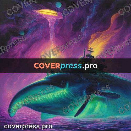 Psychedelic illustration: glowing water with fish