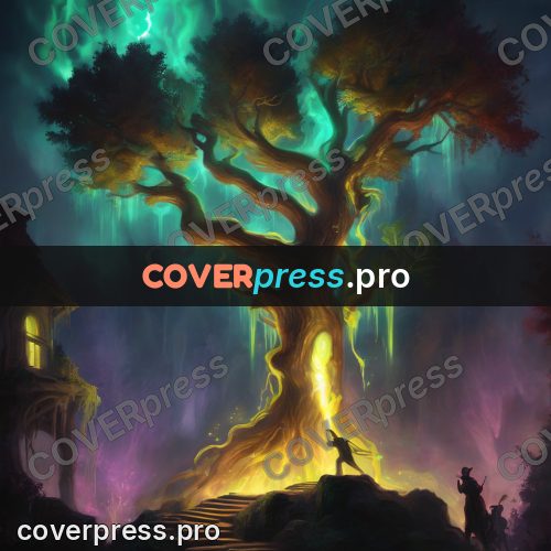 Psychedelic illustration: tree with burning cracks