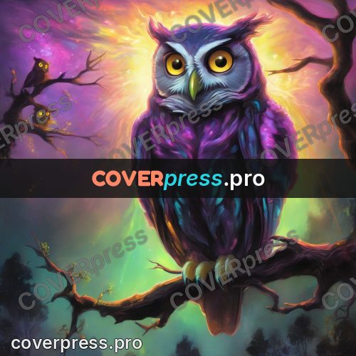Psychedelic illustration: owl with burning eyes