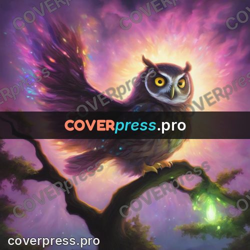 Psychedelic illustration: owl with burning eyes