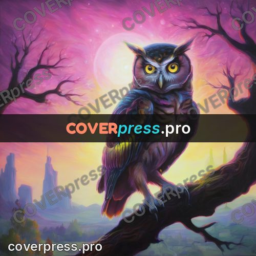 Psychedelic illustration: owl with burning eyes