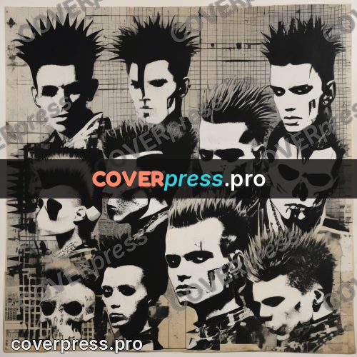 Punk illustration: grid of heads with skull faces