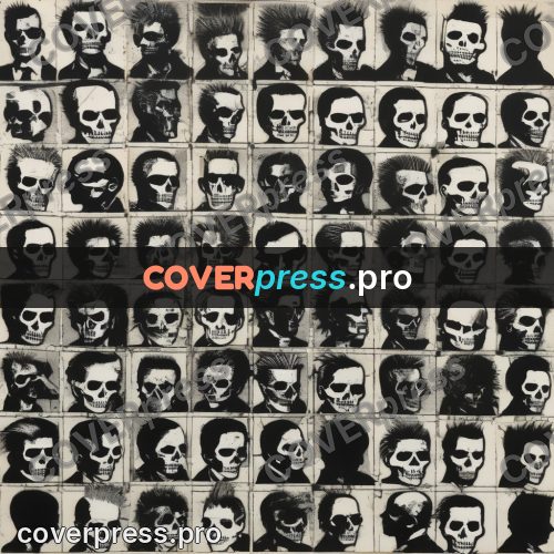 Punk illustration: grid of heads with skull faces