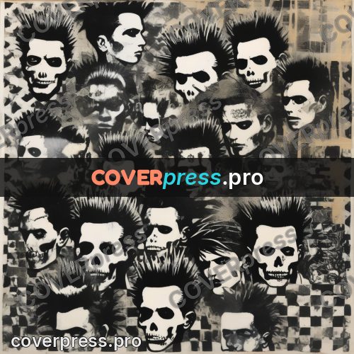 Punk illustration: grid of heads with skull faces