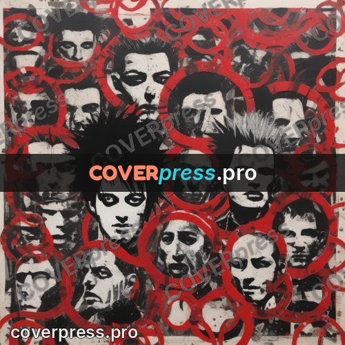 Punk illustration: face among red spots