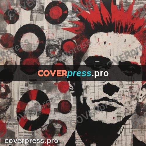 Punk illustration: face among red spots