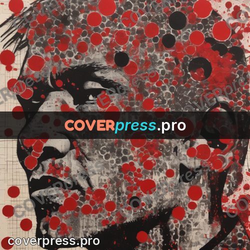 Punk illustration: face among red spots