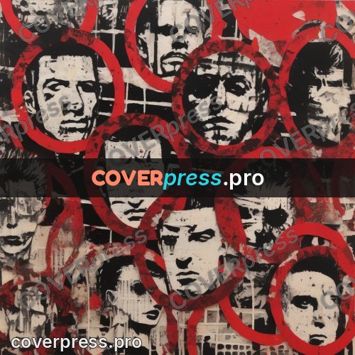 Punk illustration: face among red spots