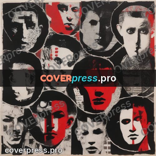 Punk illustration: heads in rows on the sheet
