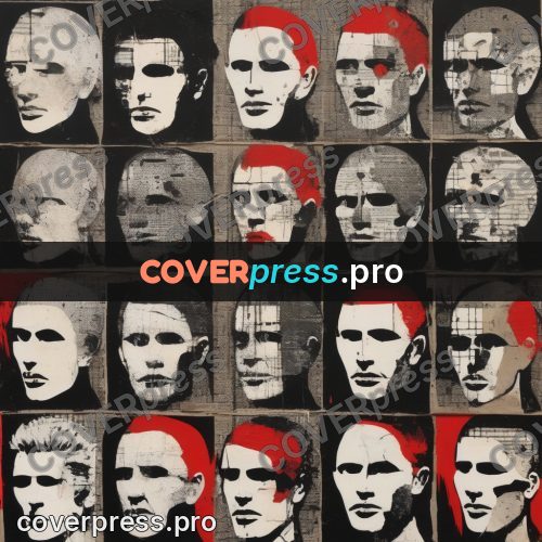 Punk illustration: heads in rows on the sheet
