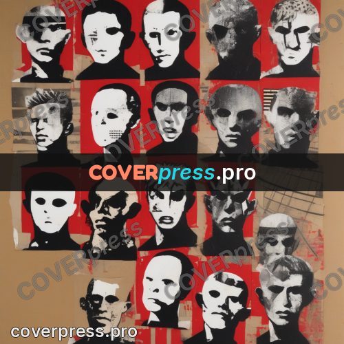 Punk illustration: grid of faces and red stars