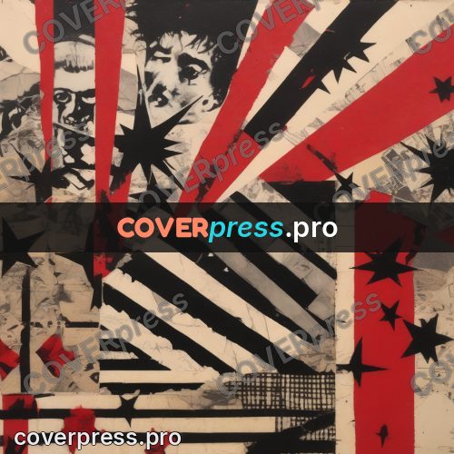 Punk illustration: grid of faces and red stars