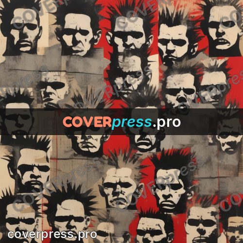 Punk illustration: grid of printed heads