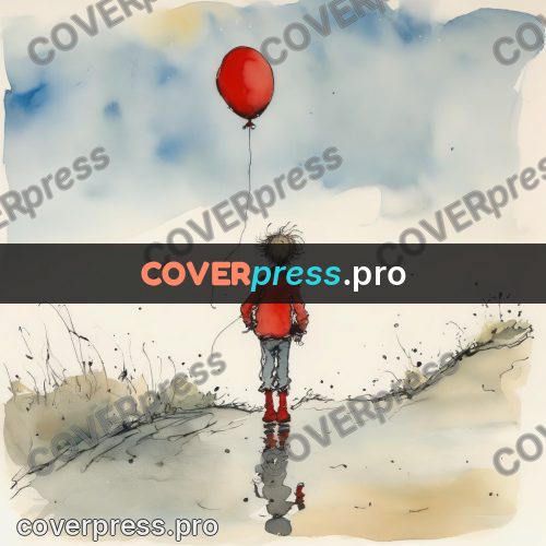 Quentin Blake style drawing: boy with a red balloon