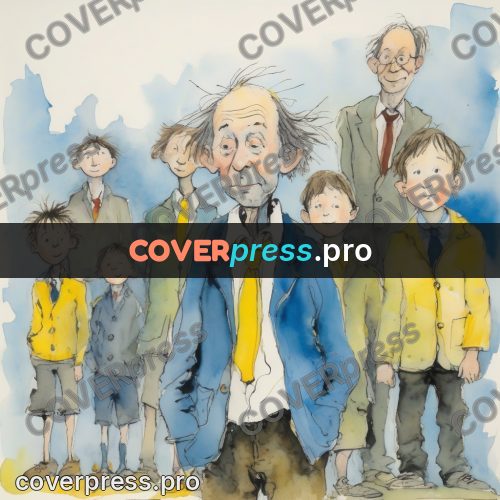 Quentin Blake style drawing: old man with children