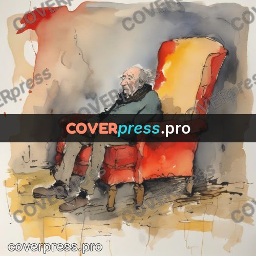Quentin Blake style drawing: old man and a red armchair