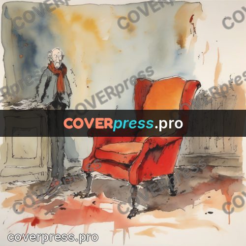 Quentin Blake style drawing: old man and a red armchair
