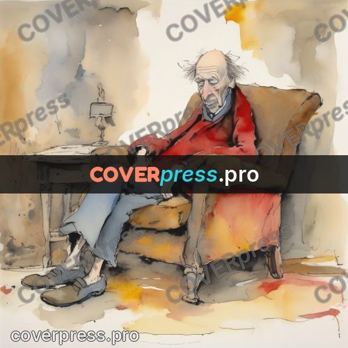 Quentin Blake style drawing: old man and a red armchair