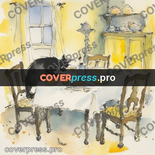 Quentin Blake style drawing: cats on a laid table
