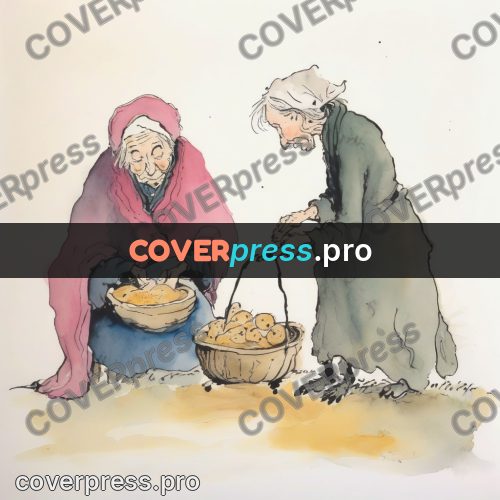 Quentin Blake style drawing: old woman with a bowl