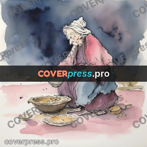 Quentin Blake style drawing: old woman with a bowl