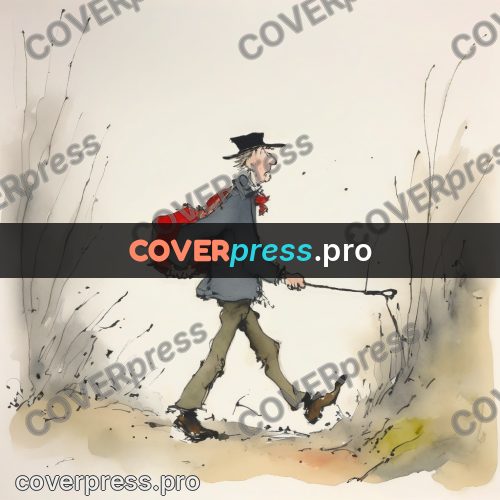 Quentin Blake style drawing: traveller with a bundle