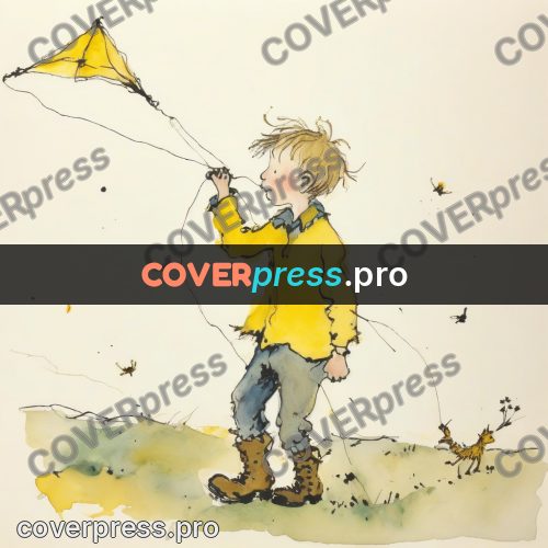 Quentin Blake style drawing: boy with a yellow kite
