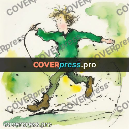 Quentin Blake style drawing: boy with a skipping rope
