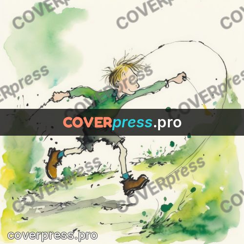 Quentin Blake style drawing: boy with a skipping rope