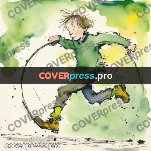 Quentin Blake style drawing: boy with a skipping rope