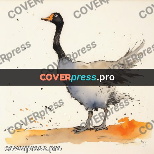 Quentin Blake style drawing: goose on a pale ground