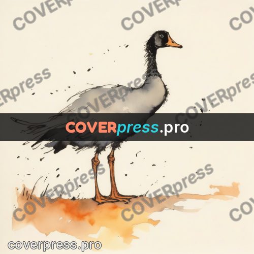 Quentin Blake style drawing: goose on a pale ground