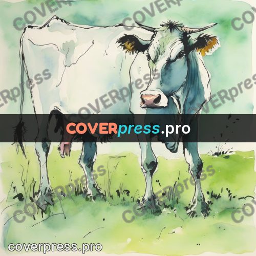 Quentin Blake style drawing: cow in a meadow