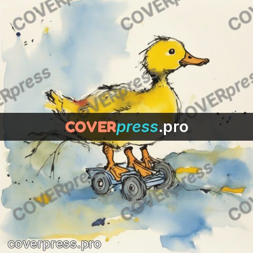 Quentin Blake style drawing: toy duck on wheels