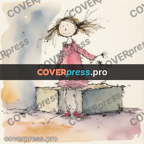Quentin Blake style drawing: girl in a pink dress