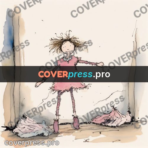 Quentin Blake style drawing: girl in a pink dress