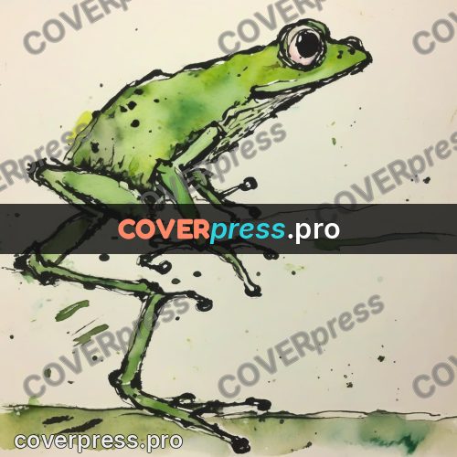 Quentin Blake style drawing: green frog with big eyes