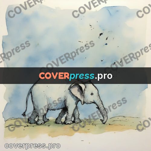 Quentin Blake style drawing: elephant with a lowered trunk