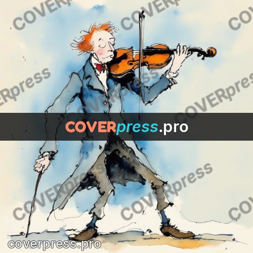 Quentin Blake style drawing: violinist in a blue coat