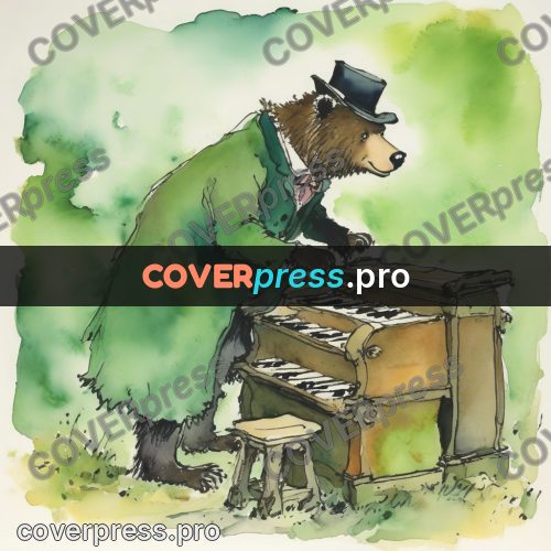 Quentin Blake style drawing: bear at a piano