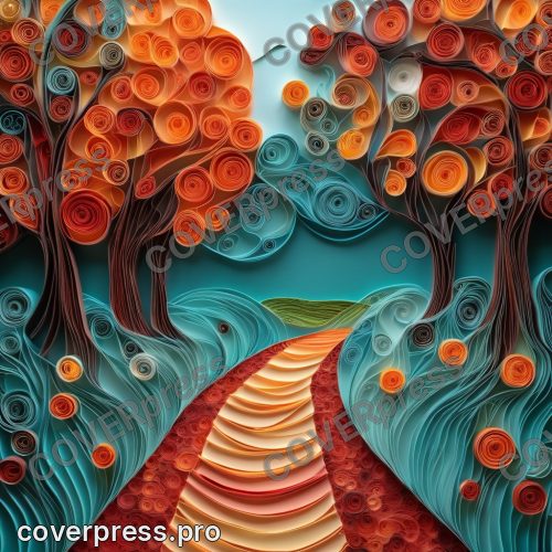 Открытка квиллинг: кленовый лист, гриб и рябина