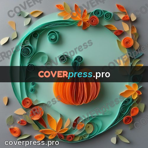 Paper quilling design: orange curl in a green ring