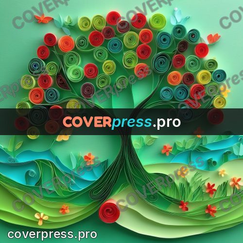Paper quilling design: apple tree with red apples