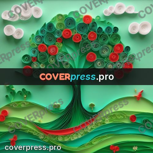 Paper quilling design: apple tree with red apples
