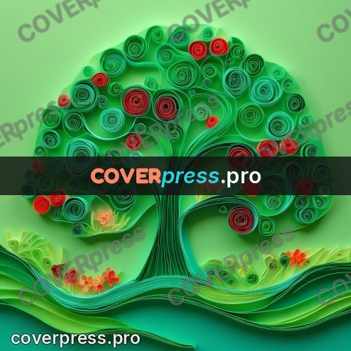 Paper quilling design: apple tree with red apples