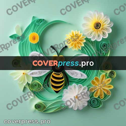 Paper quilling design: bee with white wings