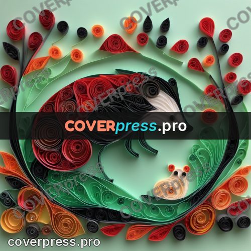 Paper quilling design: hedgehog among red berries