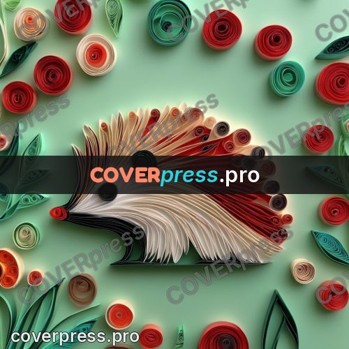 Paper quilling design: hedgehog among red berries